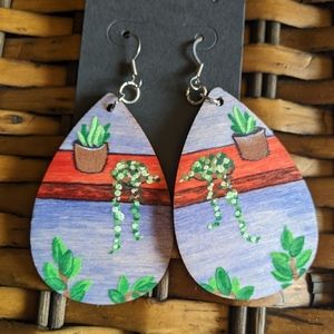 Hand-painted wooden earrings